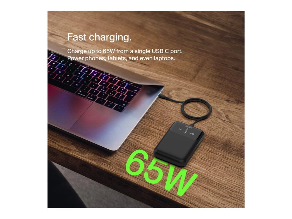 Belkin BoostCharge Pro - Power bank - 20000 mAh - 65 Watt - Fast Charge, PD - 3 output connectors (24 pin USB-C, USB) BPB020BTBK