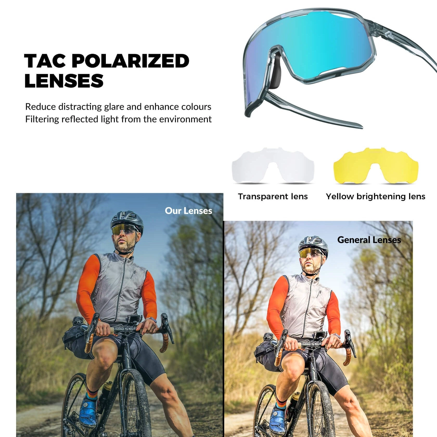 ROCKBROS Polarized Sunglasses UV400 Transparent Cycling Glasses Windproof TR90 Frame