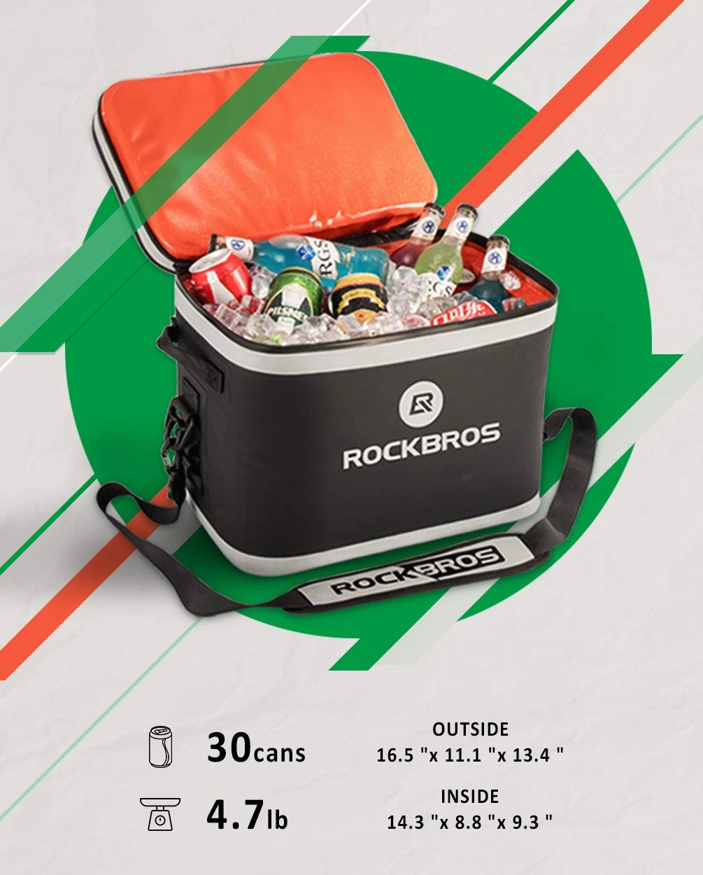 ROCKBROS Soft Cooler 30 Can Insulated Leak Proof Soft Pack