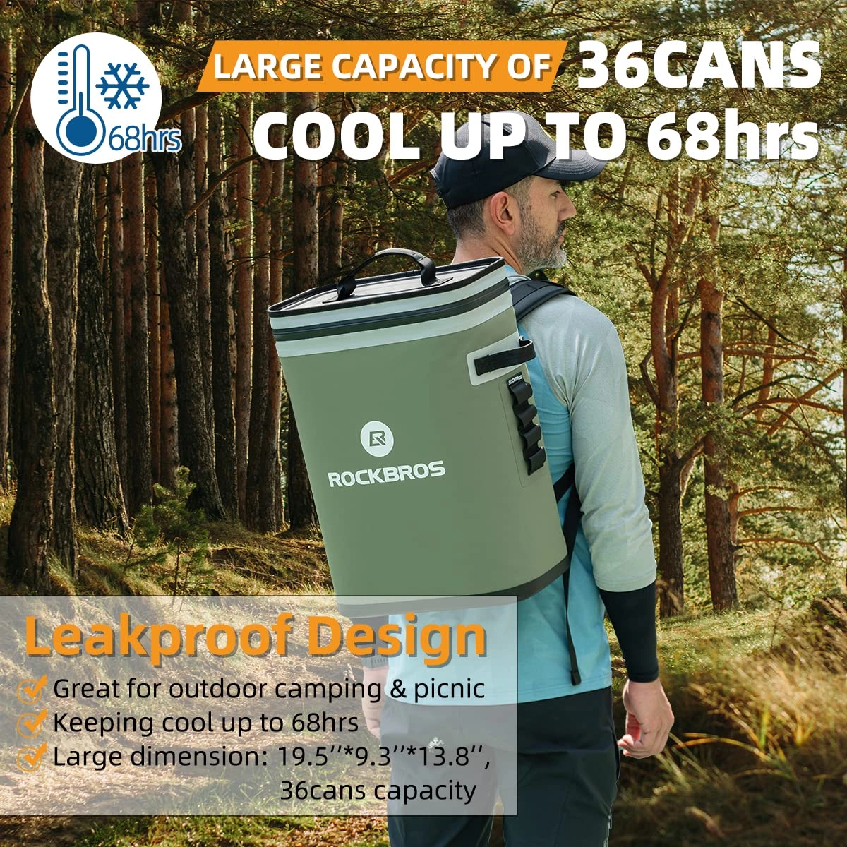ROCKBROS Soft Cooler Waterproof 30 Can Insulated Leak Proof Soft Backpack