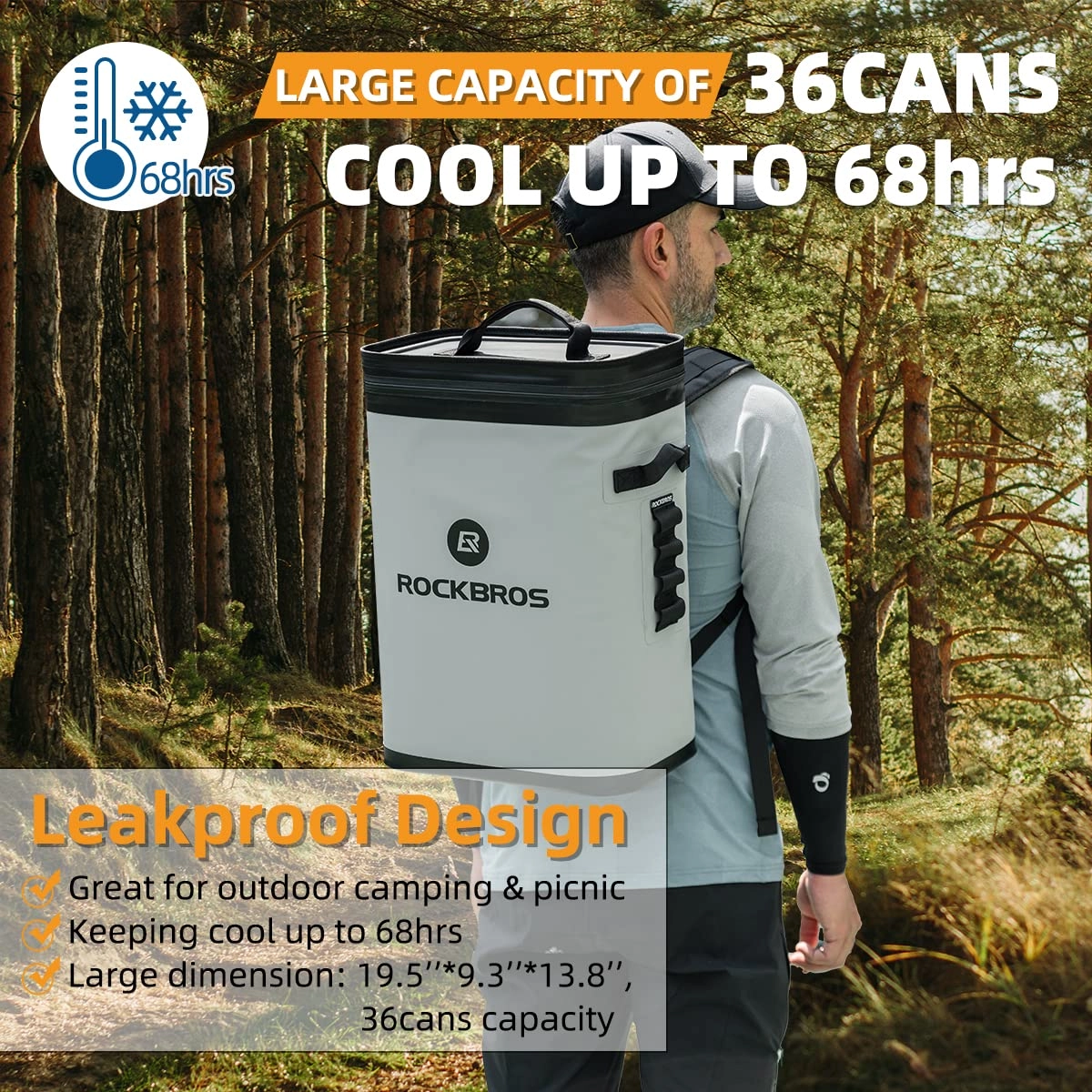 ROCKBROS Soft Cooler Waterproof 30 Can Insulated Leak Proof Soft Backpack