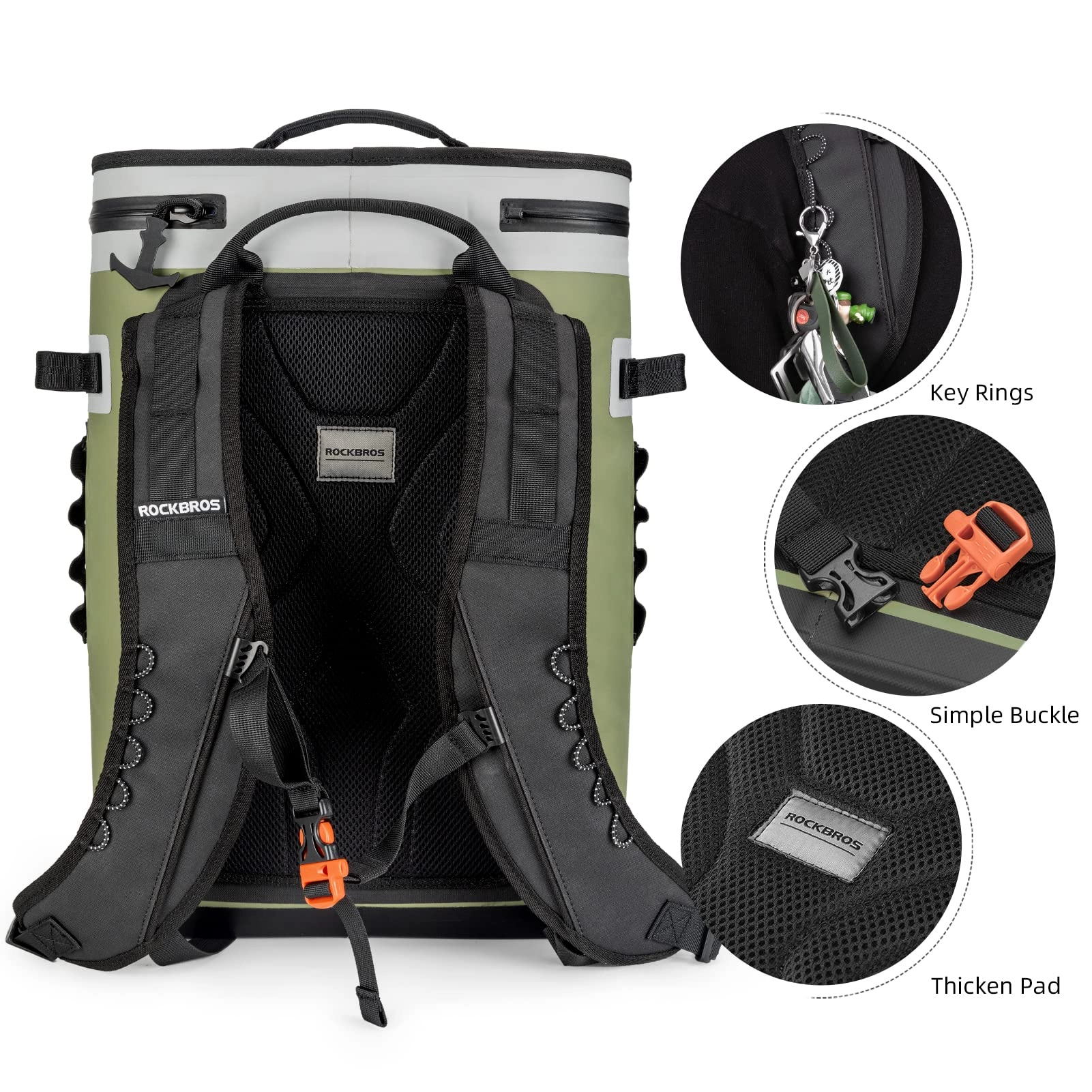ROCKBROS Soft Cooler Waterproof 30 Can Insulated Leak Proof Soft Backpack