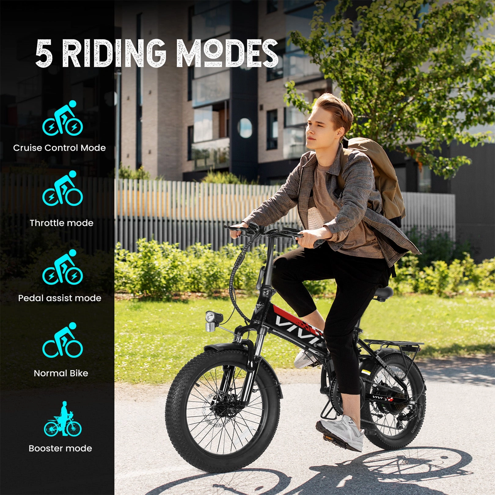 VIVI FM20UL Electric Bike 2.4" Fat Tire Folding Electric Bike UL2849 Certified
