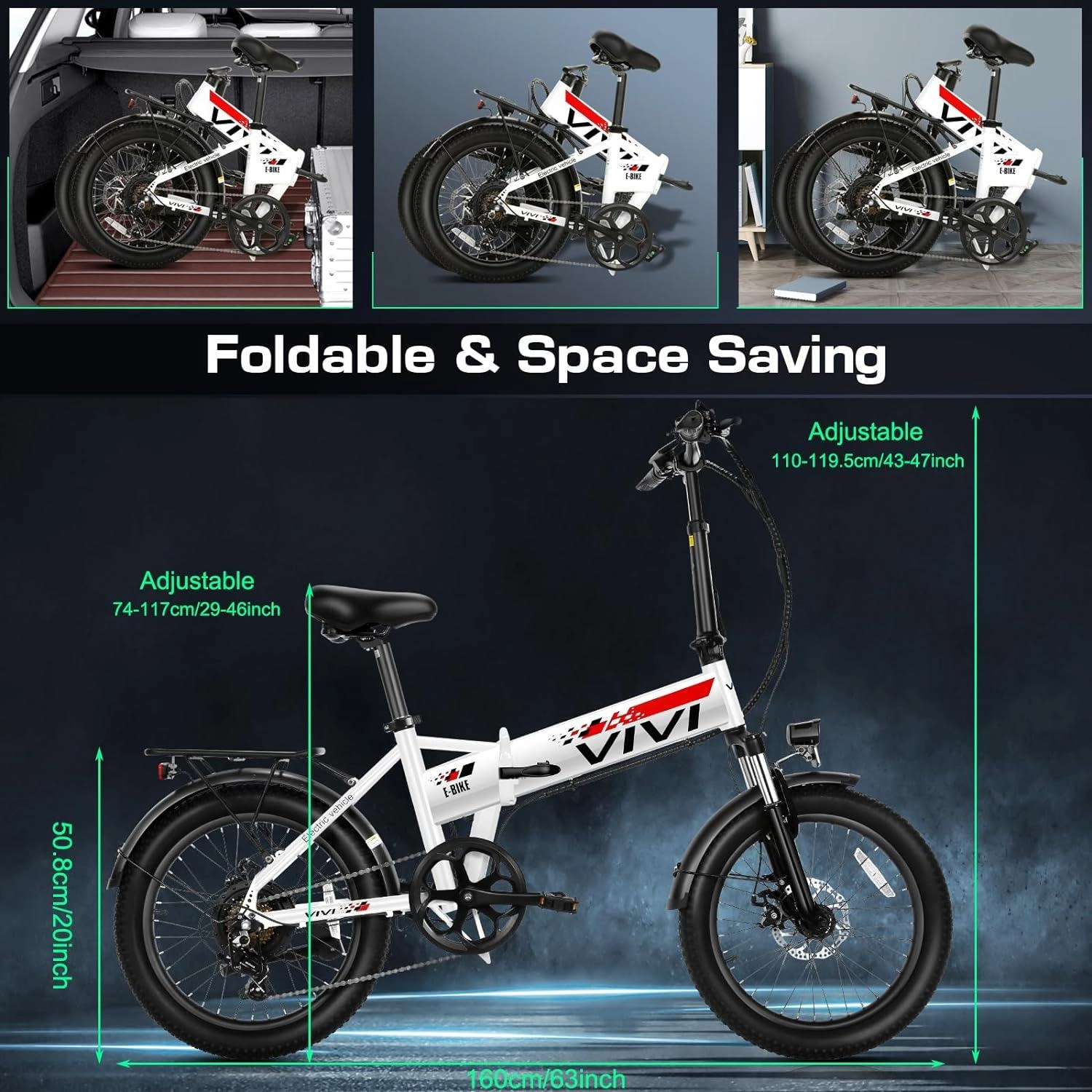 VIVI FM20UL Electric Bike 2.4" Fat Tire Folding Electric Bike UL2849 Certified