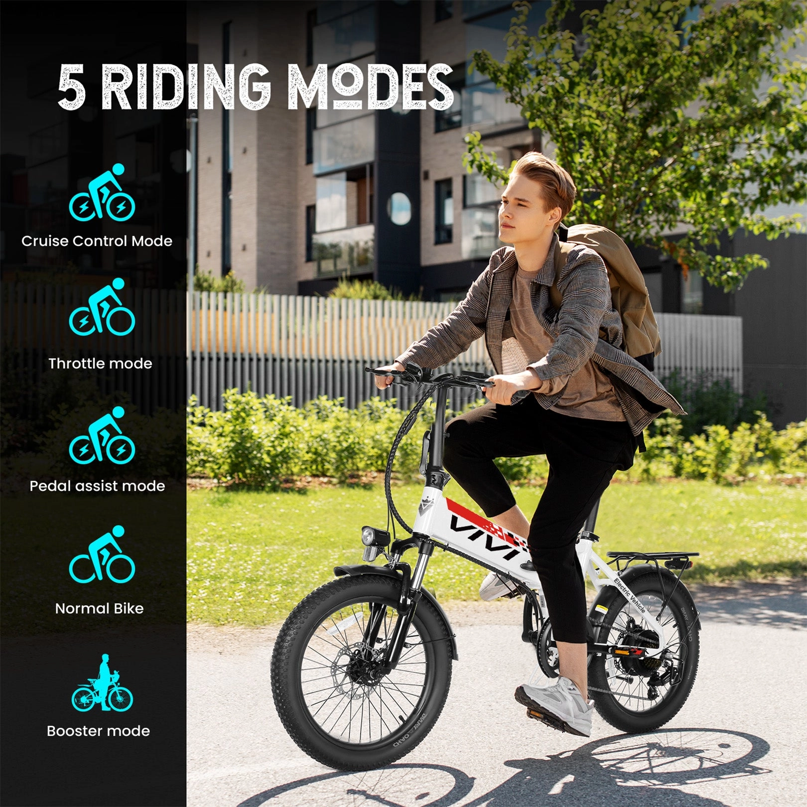 VIVI FM20UL Electric Bike 2.4" Fat Tire Folding Electric Bike UL2849 Certified