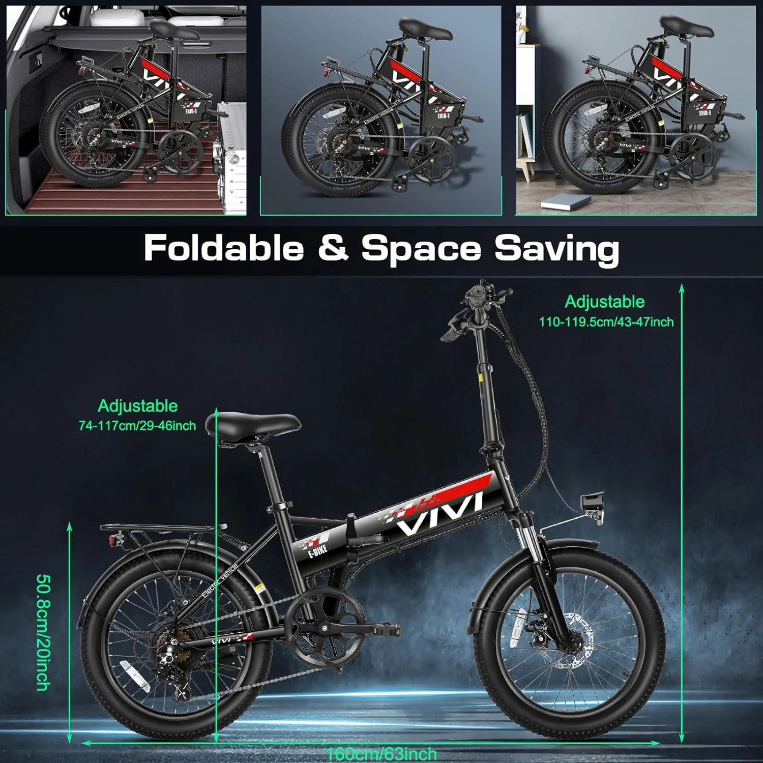 VIVI FM20UL Electric Bike 2.4" Fat Tire Folding Electric Bike UL2849 Certified